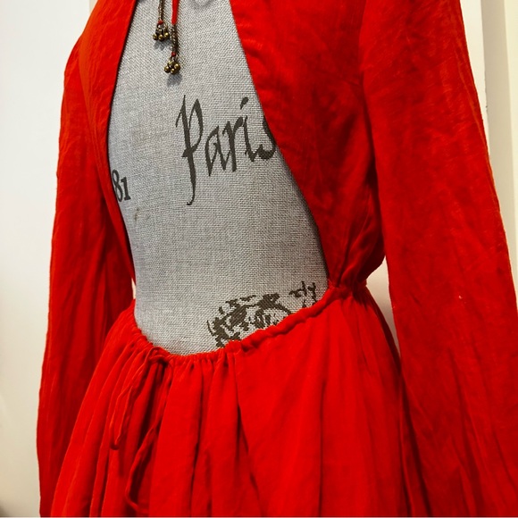 Free People Formentera Long Sleeve Mini Dress Red - Small Oversized - Picture 16 of 16